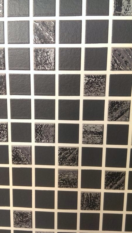 Sarah S Wallpaper Interiors Black Silver Aurora Checker Mosaic Sarah S Wallpaper Interiors Black Silver Aurora Checker Mosaic Tile Effect Kitchen Bathroom