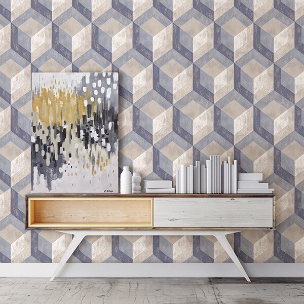 RUSTIC WOOD TILE BLUE GEOMETRIC