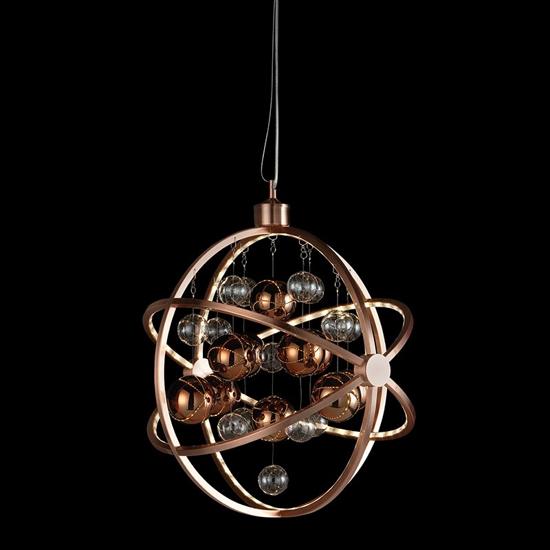 ENDON MUNI-CO - MUNI 480MM PENDANT 10W COPPER PLATE WITH CLEAR AND COPPER BALLS INDOOR PENDANT LIGHT