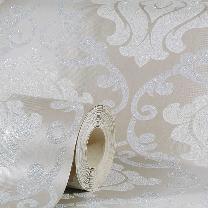 OMEGA DAMASK BEIGE GLITTER WALLPAPER