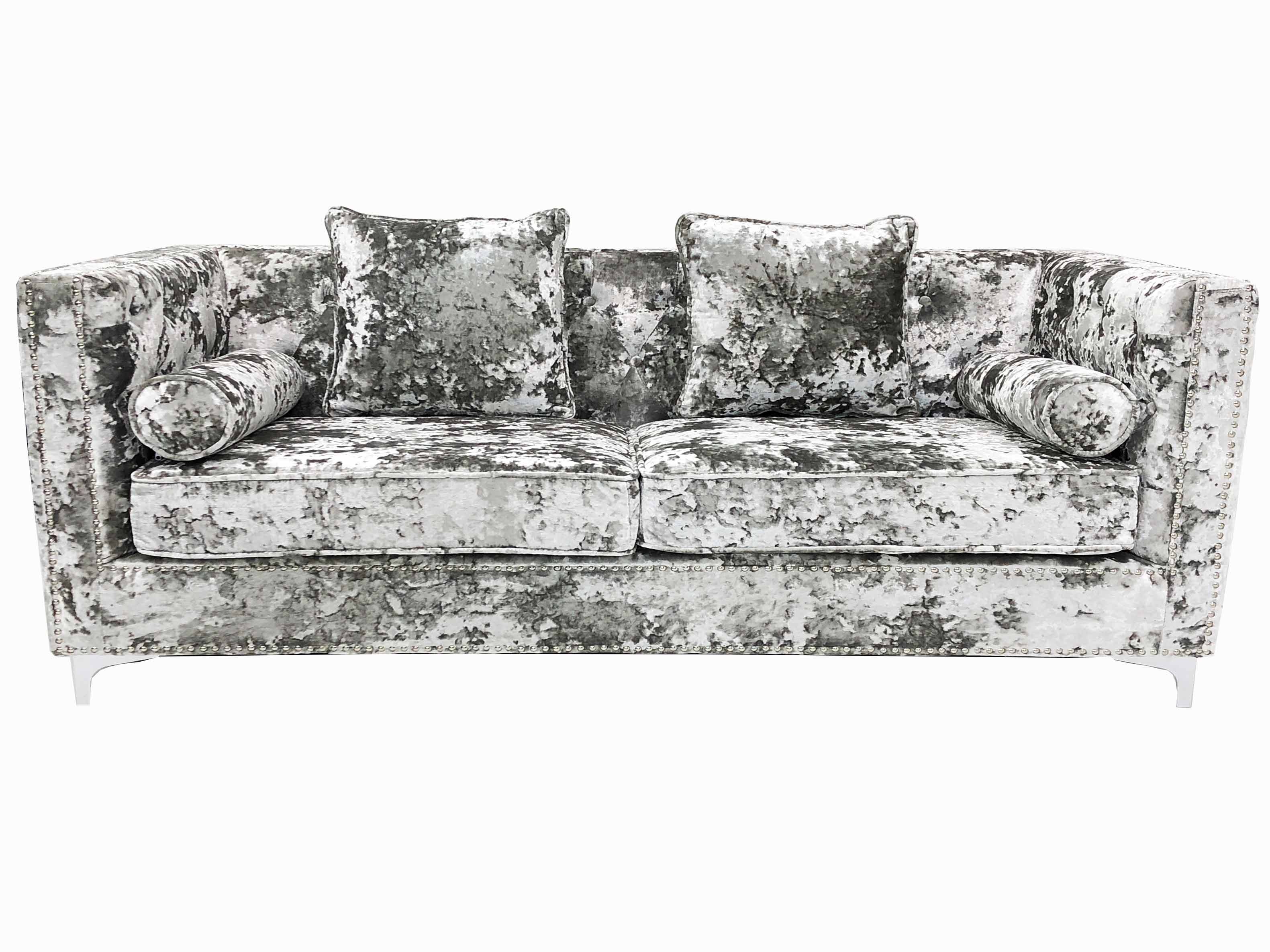 DENVER CRUSHED VELVET SILVER 3 SEATER