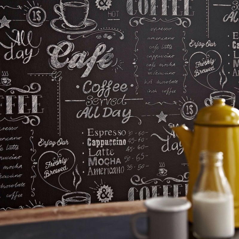 COFFEE SHOP BLACK & WHITE KITCHEN BOLD WALLPAPER