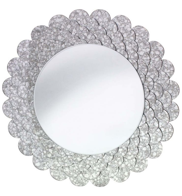 DECORATIVE ROUND MIRROR ANTIQUE SILVER 84X84