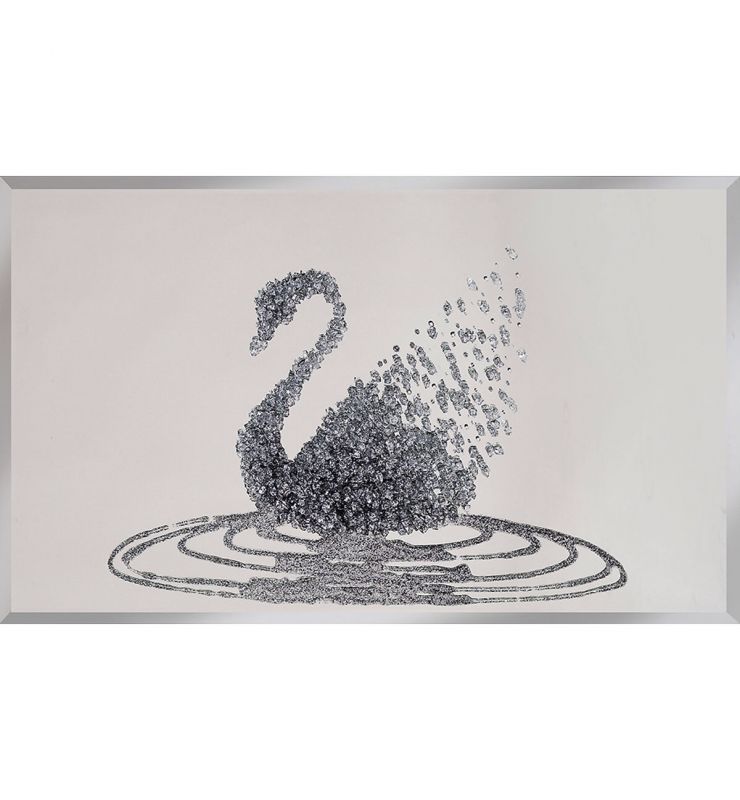 SILVER GLITTER SWAN ON MIRROR