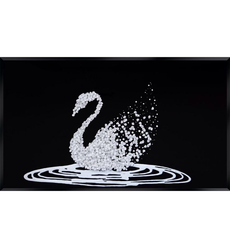 WHITE SWAN ON BLACK GLASS