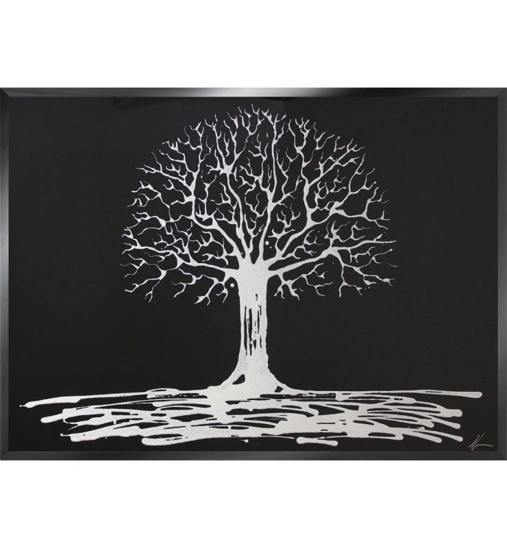 WHITE TREE ON BLACK 75CM X 75CM